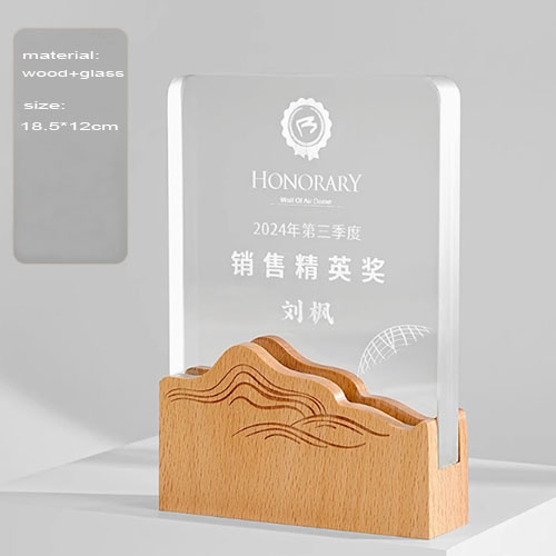 Engraved Large Glass  Award with Wood (Free Customization) 