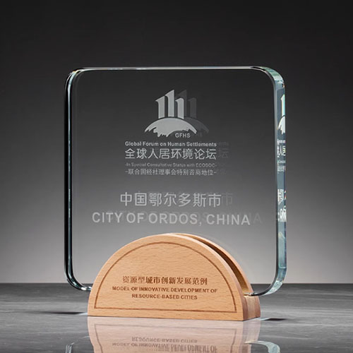 Square Crystal Awards with Wooden Base - 副本